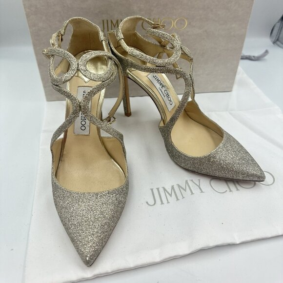 Jimmy Choo Shoes - Jimmy Choo Lancer Strappy Glitter Pointed Toe Ankle Pump Shoe